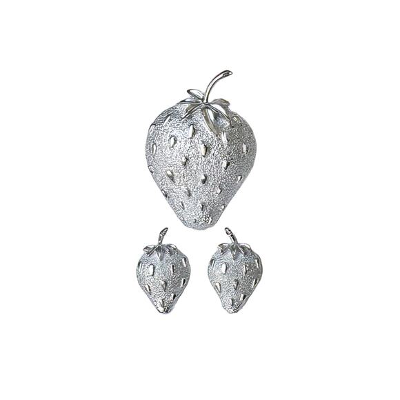 1960s Sarah Coventry Silver Tone "Strawberry Ice" Demi Parure Brooch Earrings - Picture 1 of 6